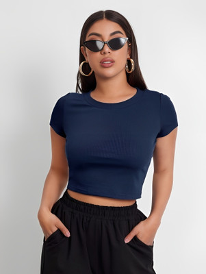 Sollobell Casual Solid Women Dark Blue Top