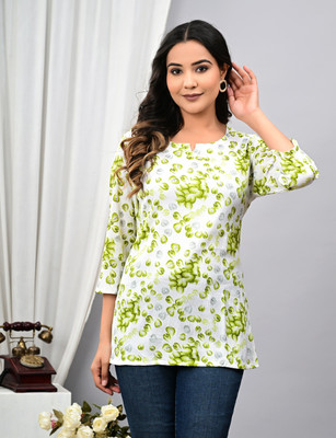DIMPLE EXPORTS Casual Printed Women Light Green Top