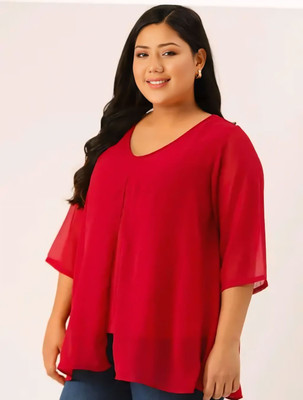 HARSHTEXTIL Casual Solid Women Red Top