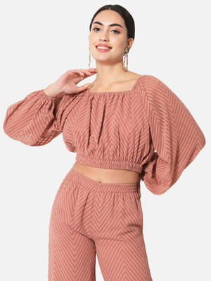 ALL WAYS YOU Party Chevron/Zig Zag Women Brown Top