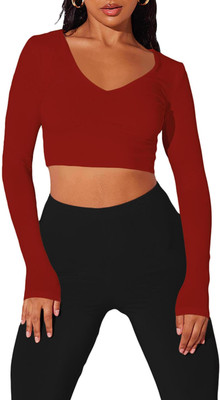 THE BLAZZE Casual Solid Women Maroon Top