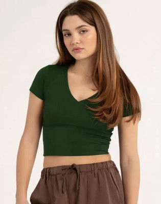 psv fashion Casual Solid Women Green Top