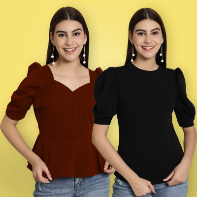 METRONAUT Casual Solid, Color Block Women Multicolor Top