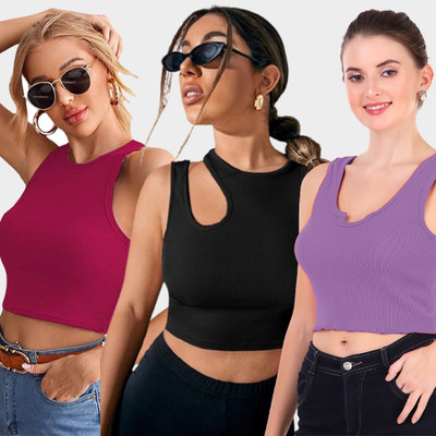 KIK33 Casual Solid Women Multicolor Top