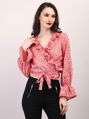 vechii Casual Printed Women Pink Top