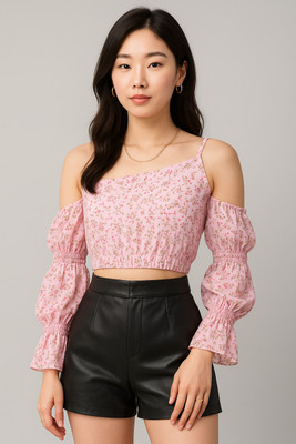 urban streetwear Party Printed Women Pink Top