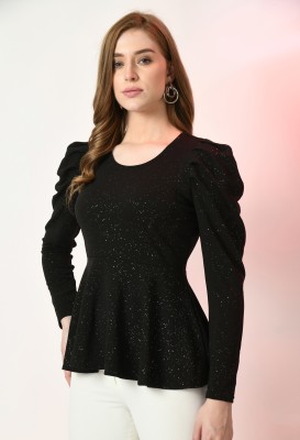 Faani Party Self Design Women Black Top