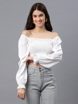 Raffaella Party Solid Women White Top