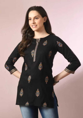 MF ERA Casual Printed Women Black Top