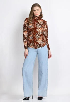 Divine Bezz Casual Animal Print Women Brown Top