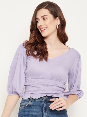 BITTERLIME Casual Solid Women Purple Top