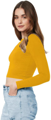 THE BLAZZE Casual Solid Women Yellow Top