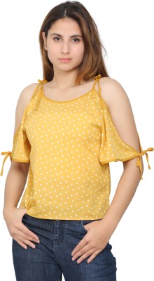 Jazzlr Casual Polka Print Women Yellow Top