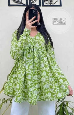 Pahirava Party Floral Print Women Green Top