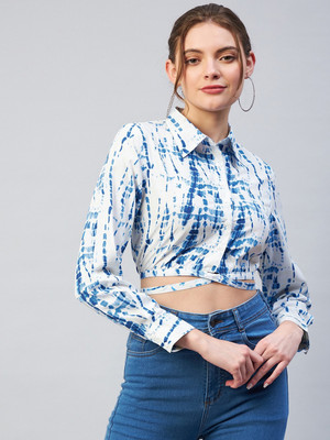 Marie Claire Casual Tie & Dye Women Blue Top