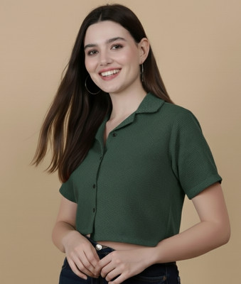 HUBLIFESTYLE Casual Solid Women Dark Green Top