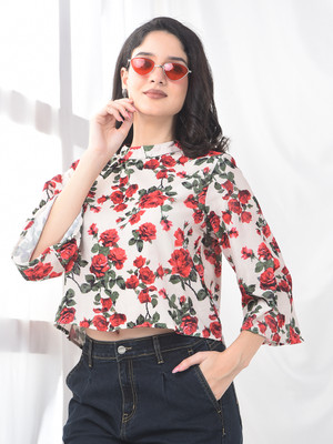 CRIMSOUNE CLUB Casual Floral Print Women Green Top