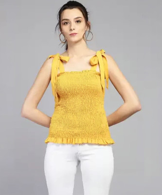 TANDUL Casual Solid Women Yellow Top