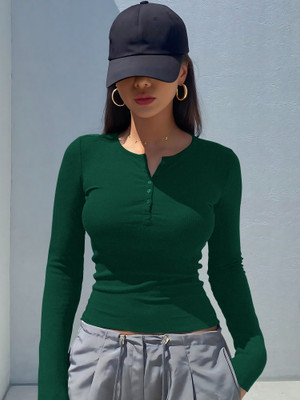 NAVYANKAA Casual Solid Women Dark Green Top