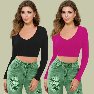 NAVYANKAA Casual Solid Women Black, Pink Top