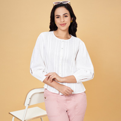 Honey By Pantaloons Casual Solid Women Light Blue Top