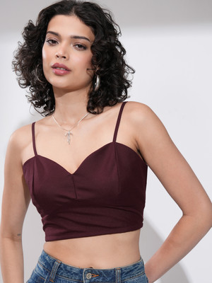 Tokyo Talkies Casual Solid Women Maroon Top