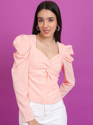 Tokyo Talkies Casual Solid Women Pink Top