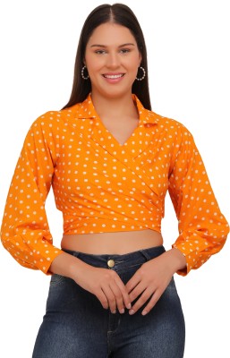 BEAU Casual Polka Print Women Orange Top