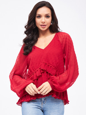 HARPA Casual Self Design Women Red Top