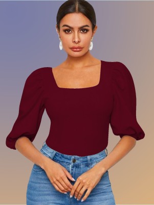 Dream Beauty Fashion Casual Solid Women Maroon Top