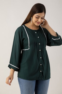 DMP FASHION Women Self Design A-line Kurta(Dark Green)