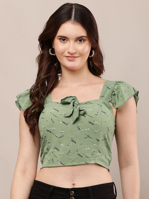 Moda Rapido Casual Checkered Women Green Top