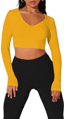 THE BLAZZE Casual Solid Women Yellow Top