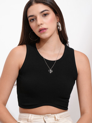Tokyo Talkies Casual Solid Women Black Top