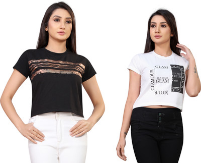 Tween Trends Casual Printed Women Black, White Top