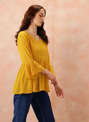 all about you Casual Solid Women Yellow Top