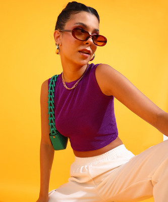 POPWINGS Casual Self Design Women Purple Top