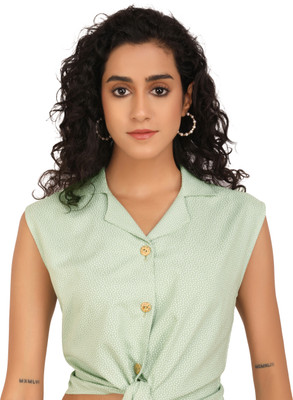 Lavozia Casual Polka Print Women Green Top