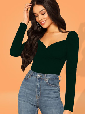 Dream Beauty Fashion Casual Solid Women Dark Green Top