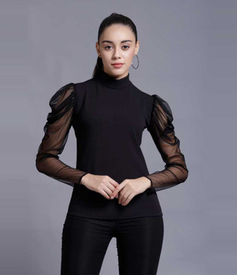 TANDUL Casual Solid Women Black Top
