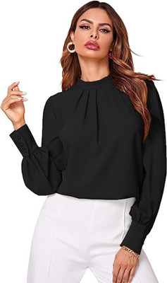 FabRange Casual Solid Women Black Top