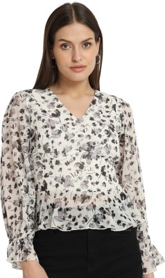 FM Textile Casual Printed Women White, Black, Grey Top