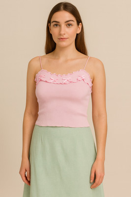 teenalo Casual Self Design Women Pink Top