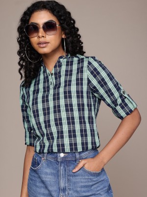 Roadster Casual Checkered Women Dark Blue Top