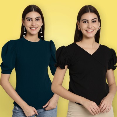 METRONAUT Casual Solid Women Black, Dark Blue Top