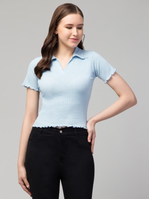 ENZ Casual Solid Women Light Blue Top