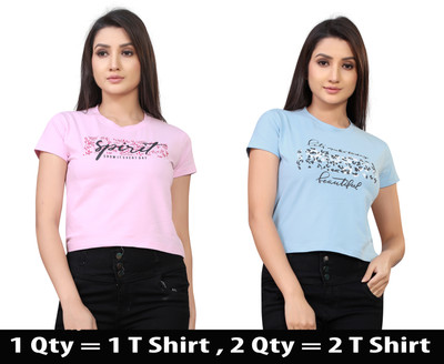 DEE LEAF Casual Printed Women Light Blue, Pink Top