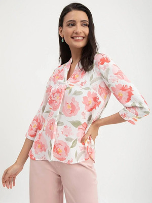 AARVI Casual Floral Print Women Pink, Orange Top