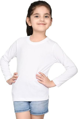 RMGARMENTMT Baby Girls Solid Cotton Blend Regular T Shirt(White, Pack of 1)