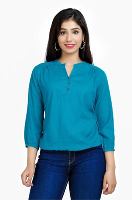 GEETA SHREE Casual Solid Women Blue Top